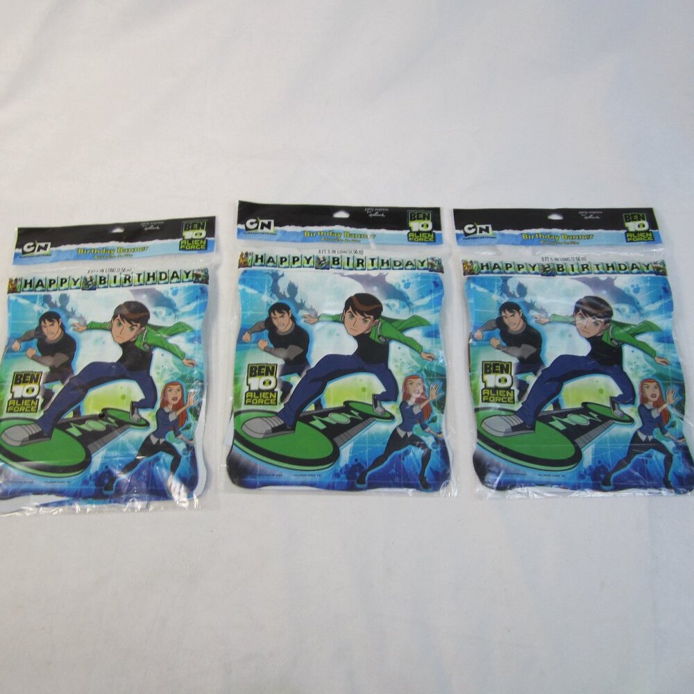 Lot 3 Cartoon Network BEN 10 ALIEN FORCE Happy Birthday Banners-New - 8' 5" Long